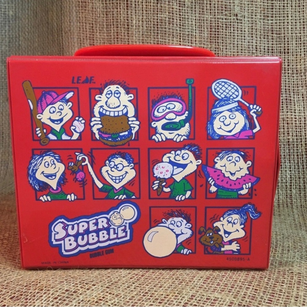 “Super Bubble Bubble Gum”Collapsible Red Vinyl Lunchbox Case W/Handle Leaf Brand